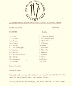 Archive document about the Festival Theatre Cricket Match which has inspired Kates Youth Theatre groups. 